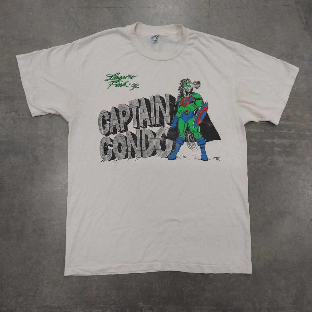Captain Condo Graphic T-Shirt - White L Measurements USA Single Stitch 90s Hanes